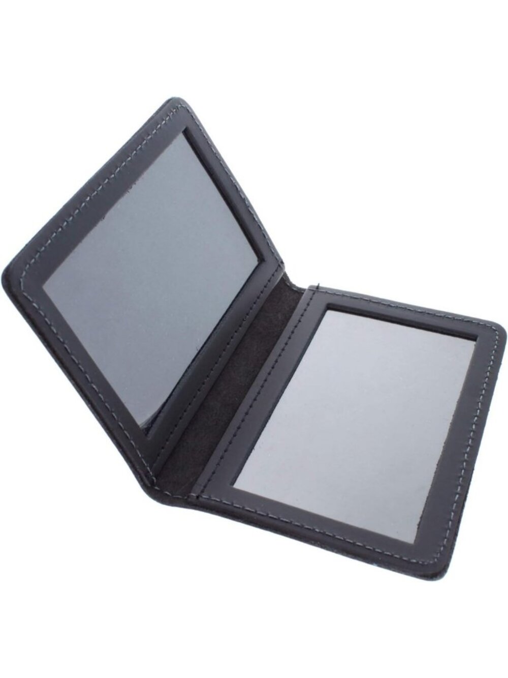 Minimalist Leather Bifold Double ID Card Holder - Smooth Black Credential Wallet